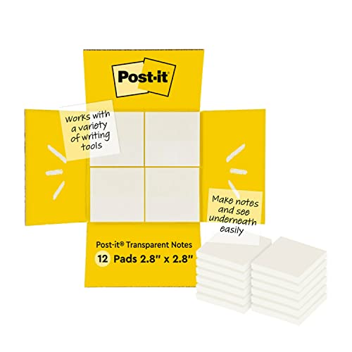 Post-it Colored Transparent Sticky Notes, 3x3 in, 8 Pads/Pack, 36 Sheets/Pad, Sticks Securely and Removes Cleanly