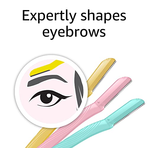 Amazon Basics Multipurpose Exfoliating Dermaplaning Tool, Eyebrow & Facial Razor, Includes Blade Cover, Multicolor, 9 Count