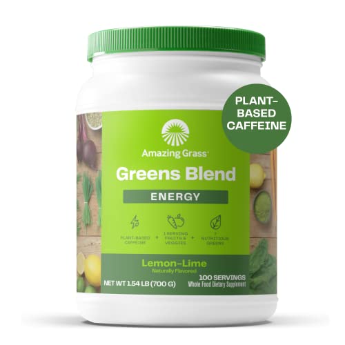 Amazing Grass Green Superfood Energy Smoothie Mix, Super Greens Powder & Plant Based Caffeine with Green Tea and Flax Seed, Nootropics Support, Lemon Lime, 100 Servings