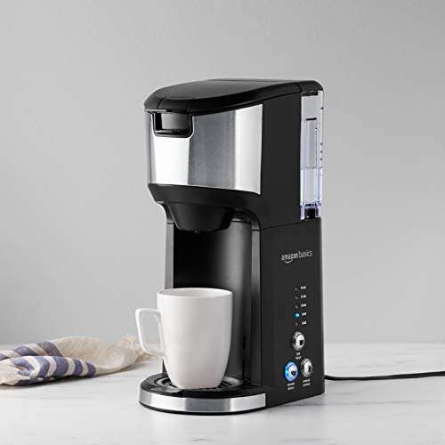 Amazon Basics Compact Dual Brew Single Serve Capsule Coffee Maker, 14 oz, Black, 8.15" x 5.32" x 11.99"