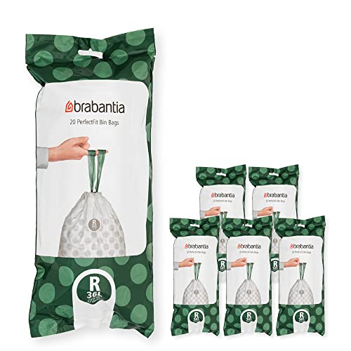 Brabantia PerfectFit Trash Bags (Size R/9.5 Gal) Thick Plastic Trash Can Liners with Drawstring Handles (120 Bags)