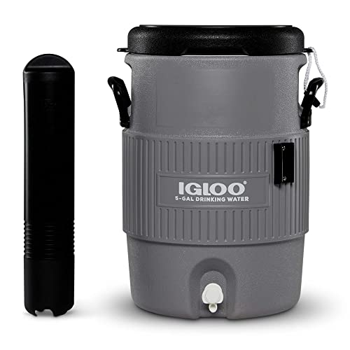 Igloo 5 Gallon Portable Sports Cooler Water Beverage Dispenser with Flat Seat Lid, Gray, 4 Qt