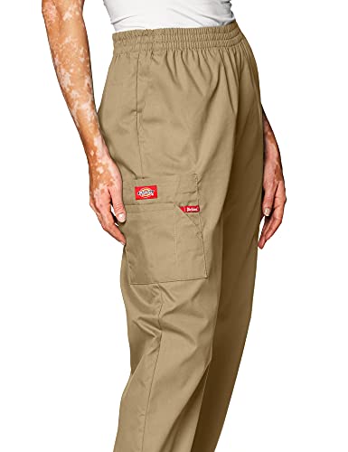 Dickies EDS Signature Scrubs for Women, Elastic Waist Pull-On Cargo Pants for Women in Soft Brushed Poplin 86106, XXS, Dark Khaki
