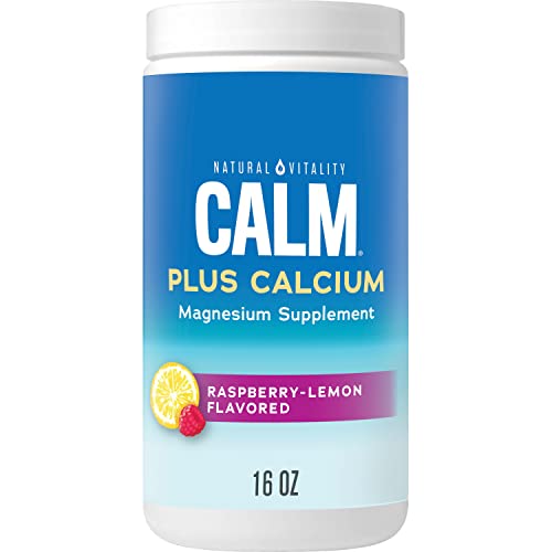 Natural Vitality Calm, Magnesium Citrate & Calcium Supplement, Drink Mix Powder Supports a Healthy Response to Stress, Gluten Free, Vegan, & Non-GMO, Raspberry Lemon, 16 Oz