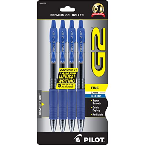 Pilot, G2 Premium Gel Roller Pens, Fine Point 0.7 mm, Black, Pack of 4