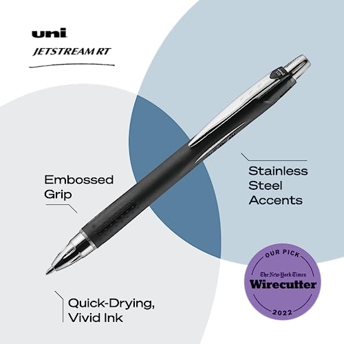 Uniball Jetstream RT 12 Pack, 1.0mm Medium Black, Wirecutter Best Pen, Ballpoint Pens, Ballpoint Ink Pens | Office Supplies, Ballpoint Pen, Colored Pens, Fine Point, Smooth Writing Pens