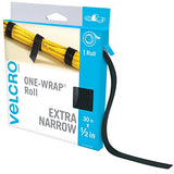 VELCRO Brand VEL-30766-AMS Extra Narrow Straps 1/2 in x 30ft Roll | Cut to Length Reusable Self-Gripping Tape | Organize and Bundle Electric Cords, Ropes, Cable Management Solutions, Wire Ties | White