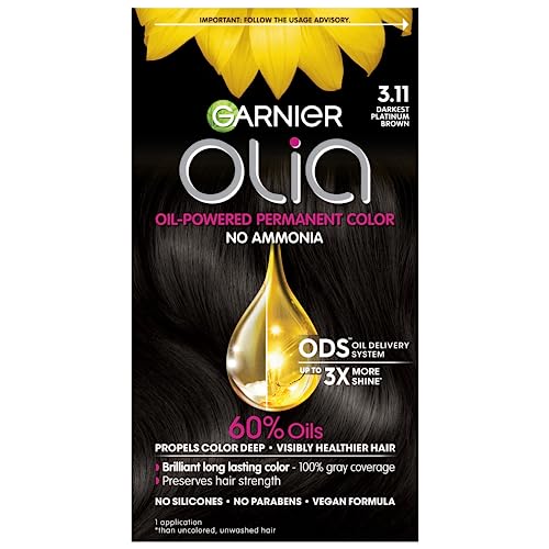 Garnier Hair Color Olia Ammonia-Free Brilliant Color Oil-Rich Permanent Hair Dye, 3.0 Darkest Brown, 2 Count (Packaging May Vary)