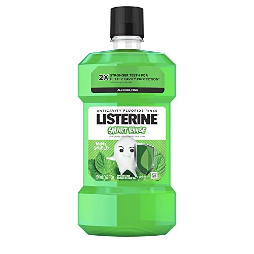 Listerine Smart Rinse Kids Alcohol-Free Anticavity Sodium Fluoride Mouthwash, ADA Accepted Oral Rinse for Dental Cavity Protection, Mint Shield Flavor for Children's Oral Care, 500 mL
