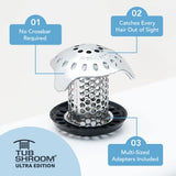 TubShroom Ultra Revolutionary Bath Tub Drain Protector Hair Catcher/Strainer/Snare Stainless Steel, 1-Pack, Silver