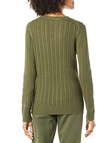Amazon Essentials Women's Fisherman Cable Long-Sleeve Crewneck Sweater (Available in Plus Size), Olive, Large