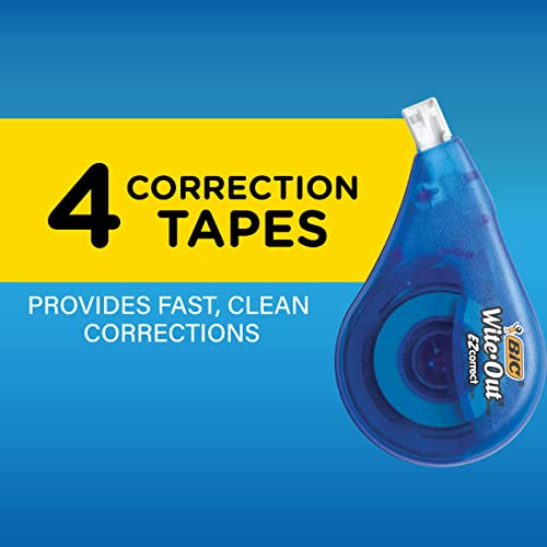 BIC Wite-Out Brand EZ Correct Correction Tape, 19.8 Feet, 4-Count Pack of white Correction Tape, Fast, Clean and Easy to Use Tear-Resistant Tape Office or School Supplies