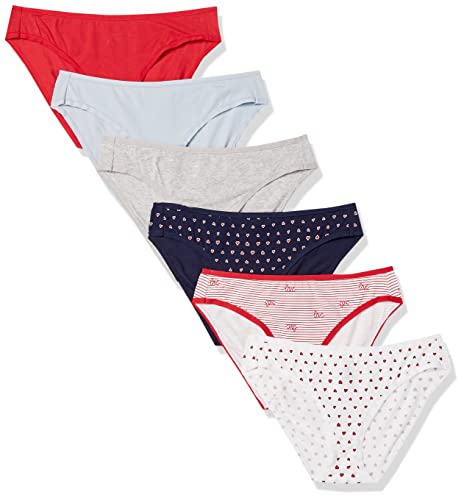 Amazon Essentials Women's Cotton Bikini Brief Underwear (Available in Plus Size), Pack of 6, Valentines, Medium