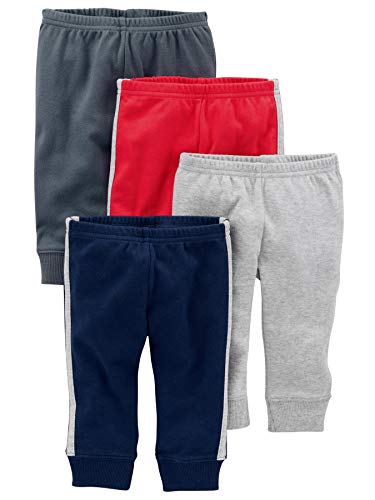 Simple Joys by Carter's Unisex Babies' Cotton Pants, Pack of 4, Dark Blue/Dark Grey/Grey Heather/Red, 24 Months