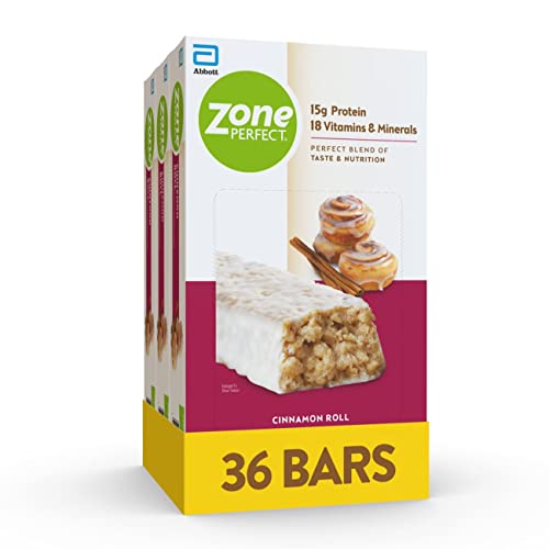 ZonePerfect Protein Bars, 15g Protein, 18 Vitamins & Minerals, Nutritious Snack Bar, Cinnamon Roll, 36 Bars