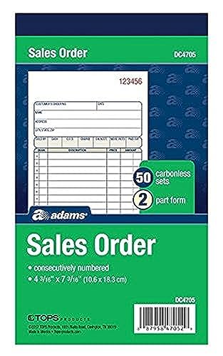 Adams Sales Order Books, 2-Part, Carbonless, White/Canary, 4-3/16" x 7-3/16", Bound Wraparound Cover, 50 Sets per Book, 3 Pack (DC4705-3)