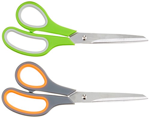 Amazon Basics Multipurpose, Comfort Grip, PVD Coated, Stainless Steel Office Scissors, 2-Pack, Green and Gray