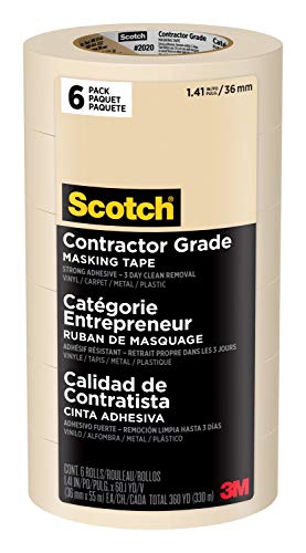 Scotch Painters Tape Contractor Grade Masking Tan, Tape for General Use, Multi-Surface Adhesive Tape, 1.41 Inches x 60.1 Yards, 6 Rolls
