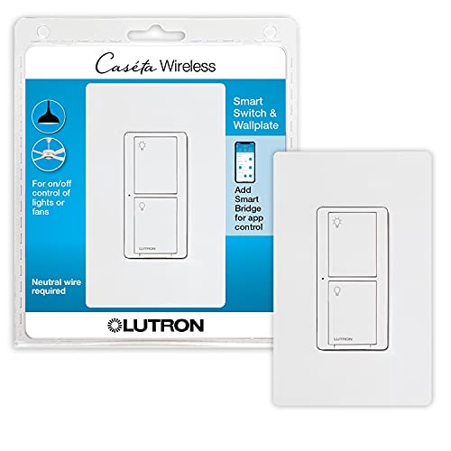 Lutron Caseta Smart Home 5A Switch with Wallplate, Works with Alexa, Apple HomeKit, and Google Assistant | for Ceiling and Exhaust Fans, LED Bulbs, Incandescent and Halogen | PDW-5ANS-WH-A | White