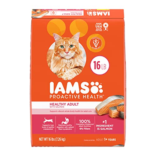 IAMS PROACTIVE HEALTH Adult Healthy Dry Cat Food with Salmon Cat Kibble, 16 lb. Bag