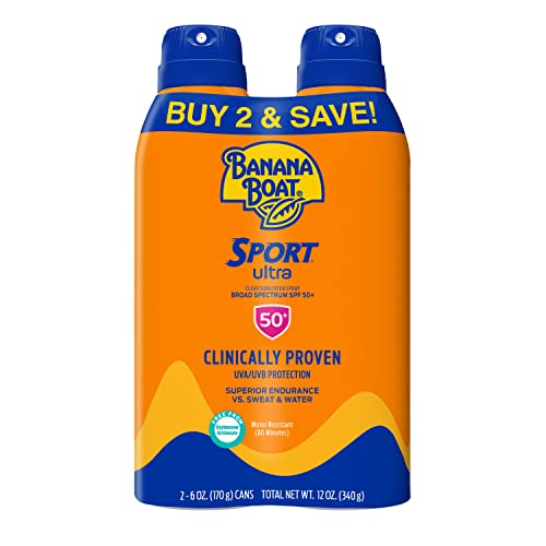 Banana Boat Sport Ultra SPF 50 Sunscreen Spray | Banana Boat, SPF 50, Spray On Sunscreen, Water Resistant Sunscreen, Oxybenzone Free Sunscreen Pack SPF 50, 6oz each Twin Pack