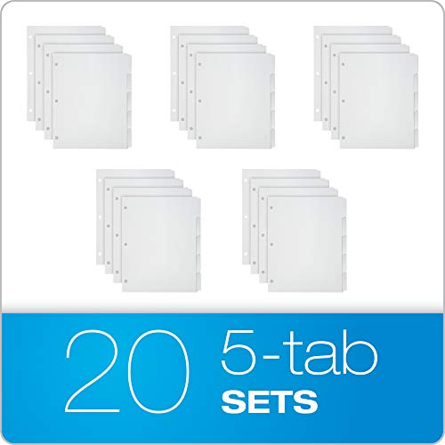 Oxford Blank Write On Binder Dividers, 1/5 Cut Tabs, 3 Hole Punch Dividers in 5 Tab Sets, 100 Dividers, 20 Sets, White (89981)