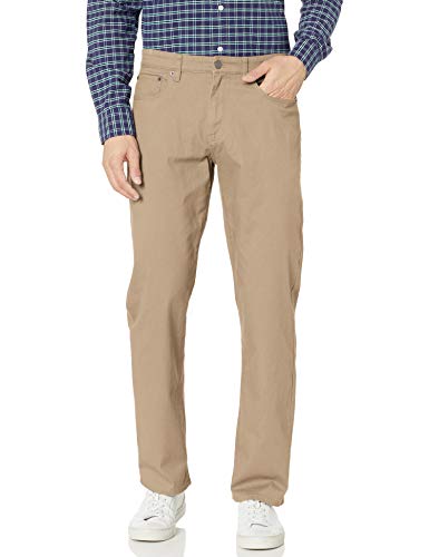 Amazon Essentials Men's Relaxed-Fit 5-Pocket Stretch Twill Pant, Khaki Brown, 42W x 28L