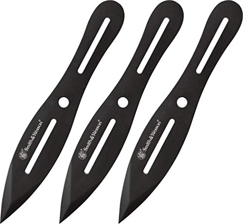 Smith & Wesson SWTK8BCP Three 8in Stainless Steel Throwing Knives Set with Nylon Belt Sheath, Black