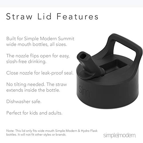 Simple Modern Insulated Straw Lid - Fits All Summit and Hydro Flask Wide Mouth Water Bottle Sizes - Insulated Splash Proof Cap for 10, 12, 14, 16, 18, 20, 22, 24, 32, 40, 64 & 84 oz - Midnight Black