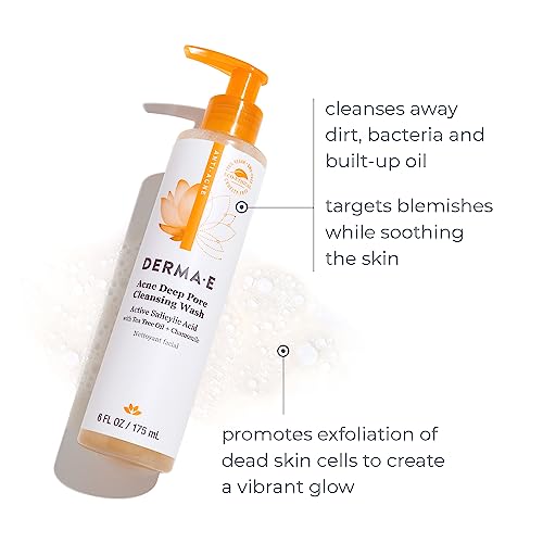DERMA-E Acne Deep Pore Cleansing Wash – Blemish Control Facial Cleanser with Salicylic Acid - Gentle Oil Control Face Wash Soothes and Balances Skin, 6 fl oz