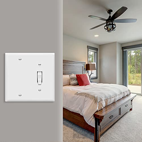 ENERLITES Combination Toggle Switch/Blank Device Wall Plate, Standard Size, 2-Gang 4.5 x 4.57” Light Switch Cover, Polycarbonate Thermoplastic, UL Listed, 880111-W, White