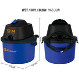 Koblenz WD-2L Portable Wet-Dry Vacuum, 2.0 Gallon/2.0HP Compact Lightweight, Blue+Black 5 Year Warranty