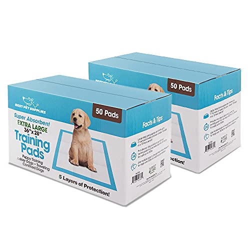 Best Pet Supplies, XL (36" x 27.5") Disposable Puppy Pads for Whelping Puppies and Training Dogs, 100 Pack - Ultra Absorbent, Leak Resistant, and Track Free for Indoor Pets - Baby Blue