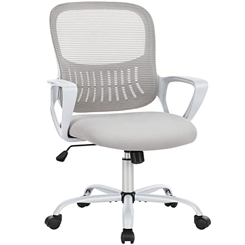 SMUG Office Chair Mid Back Computer Ergonomic Mesh Desk with Larger Seat, Executive Height Adjustable Swivel Task with Lumbar Support and Armrests for Women Adults, Black