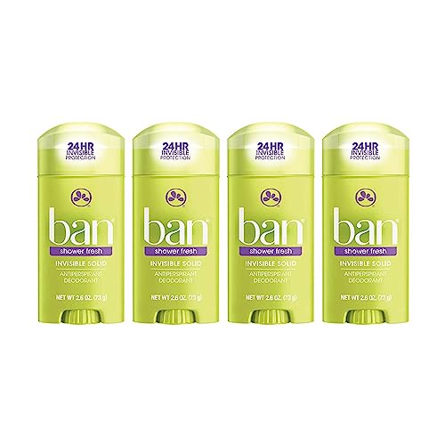 Ban Shower Fresh 24-hour Invisible Antiperspirant, Solid Deodorant for Women and Men, Underarm Wetness Protection, with Odor-fighting Ingredients, 2.6 Ounce (Pack of 4)