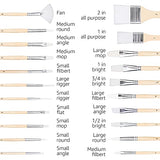 Amazon Basics Multi-shaped Nylon Paint Brushes for for Acrylic, Oil, Watercolor, Gouache, 24 Different Sizes, Wood Color