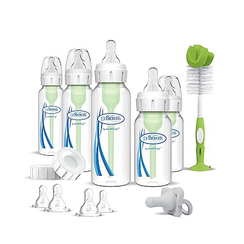 Dr. Brown's Anti-Colic Options+ Newborn Essentials Gift Set with 4oz and 8oz Baby Bottles, Baby Bottle Brush and HappyPaci