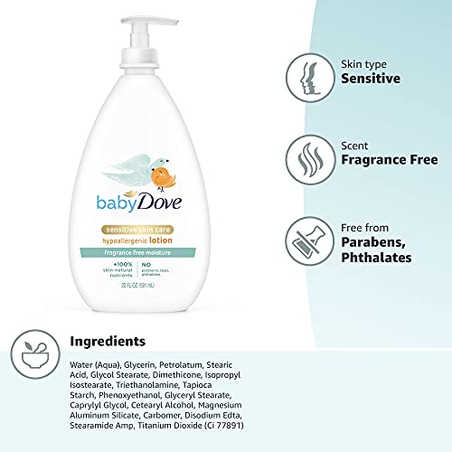 Baby Dove Face and Body Lotion for Sensitive Skin Moisture Fragrance-Free Baby Lotion 20 oz