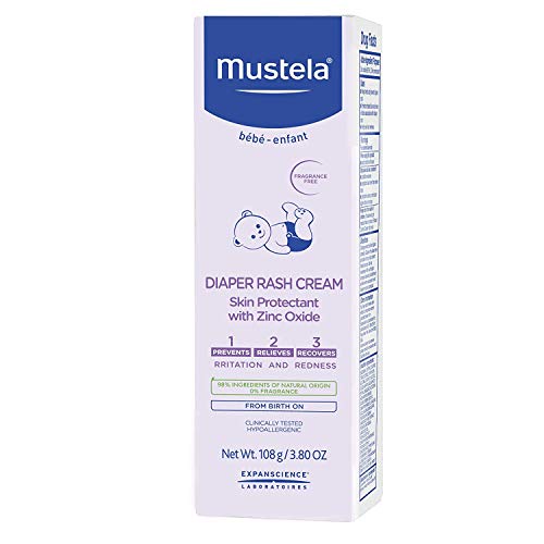 Mustela-Baby Diaper Rash Cream 123 - Skin Protectant with Zinc Oxide - Fragrance Free & Paraben Free - with 98% Natural Ingredients - 3.8 Oz, White