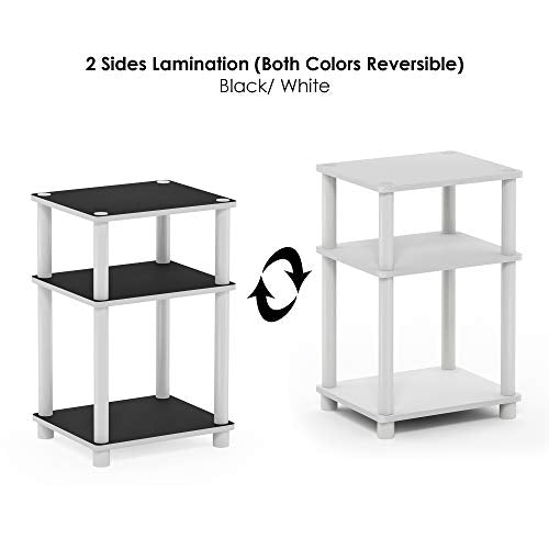 Furinno Just 3-Tier Turn-N-Tube End Table / Side Table / Night Stand / Bedside Table with Plastic Poles, 2-Pack, White/White