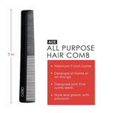 ACE GOODY ACE All Purpose Hair Comb - 7 Inch, Black - Great for All Hair Types - Fine Comb Teeth for Thin to Medium Hair,61286, 1 Count (Pack of 1)