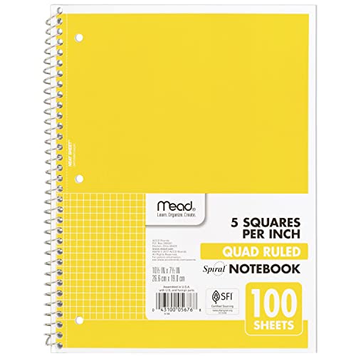 Mead Spiral Notebook, 1-Subject, Graph Ruled Paper, 7-1/2" x 10-1/2", 100 Sheets, Blue (05676AY7)