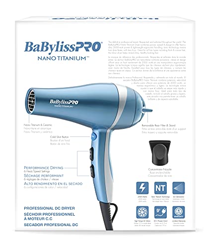 BaBylissPRO Hair Dryer, Nano Titanium 2000-Watt Blow Dryer, Hair Styling Tools & Appliances, BNT5548