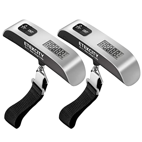 Etekcity Luggage Scale, Digital Weight Scales for Travel Accessories Essentials , Portable Handheld Scale with Temperature Sensor, Rubber Paint, 110 Pounds, Battery Included, 2 Pack