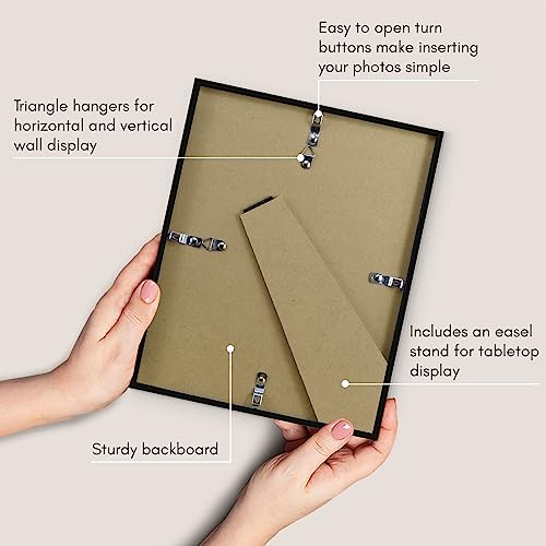 Americanflat 11x14 Picture Frame in Black - Thin Border 8x10 Picture Frame with Mat or 11x14 Frame Without Mat - Shatter Resistant Glass - Horizontal and Vertical Formats for Wall