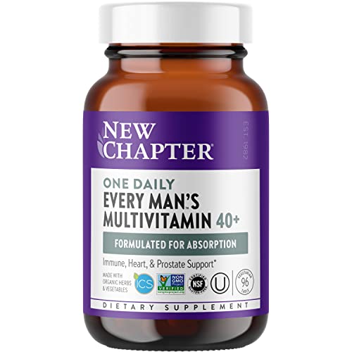 New Chapter Men's Multivitamin 40 Plus for Energy, Heart, Prostate + Immune Support with 20 Fermented Nutrients - Every Man's One Daily 40+, Gentle on The Stomach - 72 ct