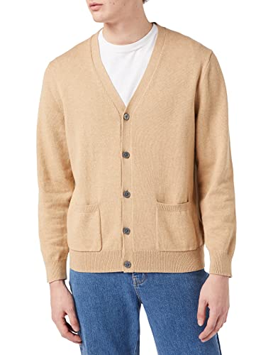 Amazon Essentials Men's Cotton Cardigan Sweater, White/Navy, Stripe, Medium
