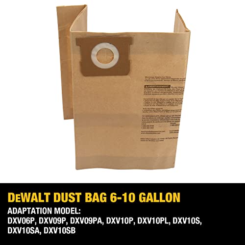 DEWALT DXVA19-4101 Dust Bag, Fit for 6-10 Gallon Wet/Dry Vacuum Cleaners, Compatible with DeWalt DXV06P DXV09P DXV09PA DXV10P DXV10PL DXV10S DXV10SA DXV10SB Wet/Dry Shop Vacuums, 3 Pack