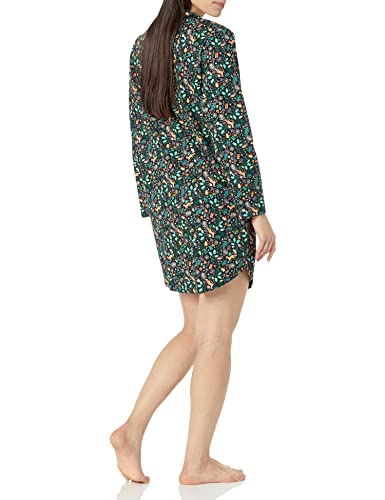 Amazon Essentials Women's Woven Flannel Notch Collar Nightgown (Available in Plus Size), Black Folkloric - Nightgown, Medium