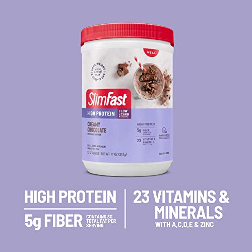 SlimFast High Protein Meal Replacement Shake Powder, 24 Servings, Advanced Nutrition Smoothie Mix, Digestive Support, Gluten Free, Creamy Chocolate, 20g of Protein (Packaging May Vary)